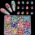 120PCS Y2K Nail Rhinestones Flowers - 3D Flower Nail Charms with Rhinestone, 12 Colors Floral Nail Jewelry Decor Accessories for Nails/Phone/Craft (Gold, Gift Ready)