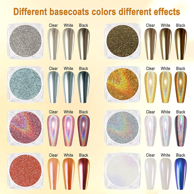 SIUSIO 16 Jars Chrome Nail Powder Nail Art Glitter Decoration Metallic Mirror Effect Holographic Aurora Chameleon Pigment Powder Kit 0.35g/Jar Pearl for Resin Craft & Nail Art