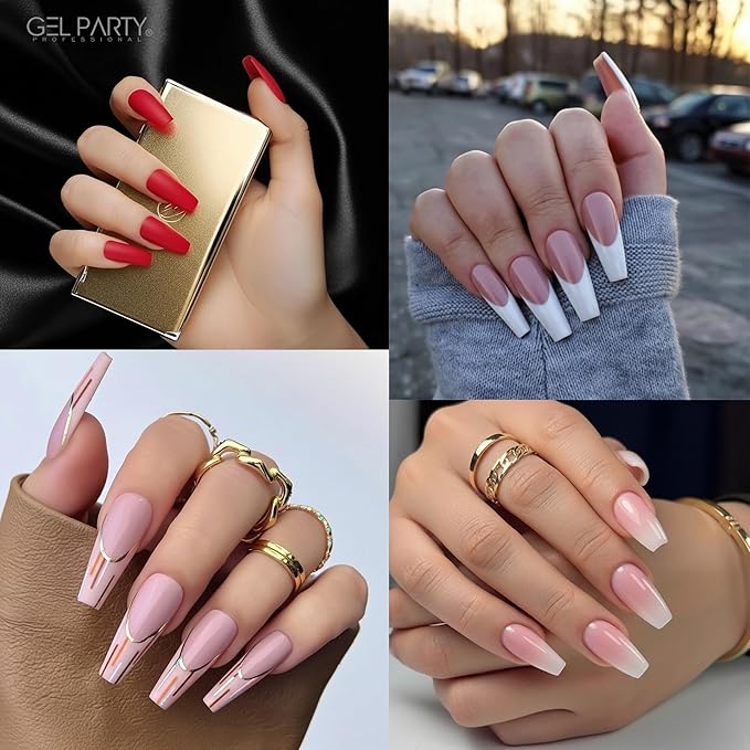 GELPARTY Soft Gel Nail Tips Long Coffin - 240Pcs Pre-Buffed Matte Full Cover Tips - No Filing Needed, Soak Off Gel Extension System - Clear Ballerina False Nails (12 Sizes)