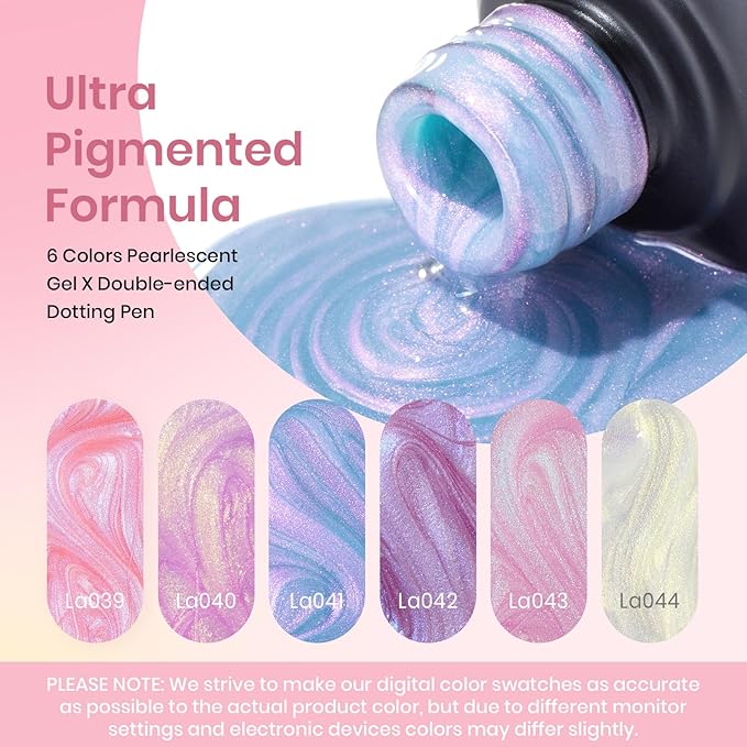 Beetles Pearl Gel Nail Polish, 6 Colors Shimmer Pearl White Pink Purple Mermaid Nail Drawing Spring Gel Polish Soak Off Uv Gel Polish Swirl Shell Thread Effect DIY Manicure Nail Art Gifts for Women