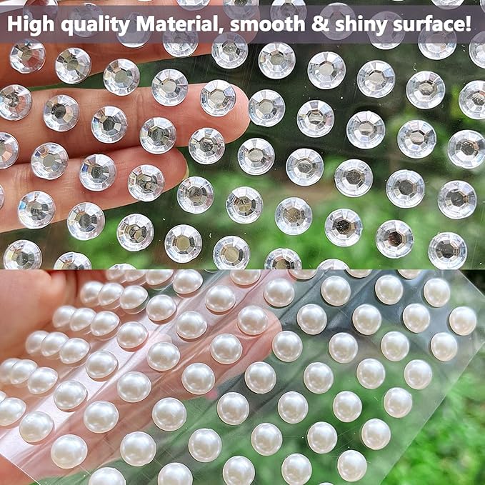 3000Pcs Self Adhesive Pearls and Rhinestones Stickers, Stick on Rhinestone Hair Pearl Diamond Stickers Self Adhesive Face Gems Hair Gems for Face Makeup Nail Art Cell Phone DIY Crafts