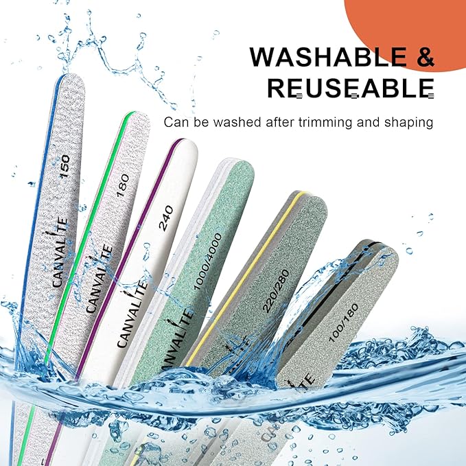 Nail Files Canvalite Nail File and Buffer Professional Emery Boards Washable Double Sided Reusable Manicure File for Home and Salon Use 6 PCS