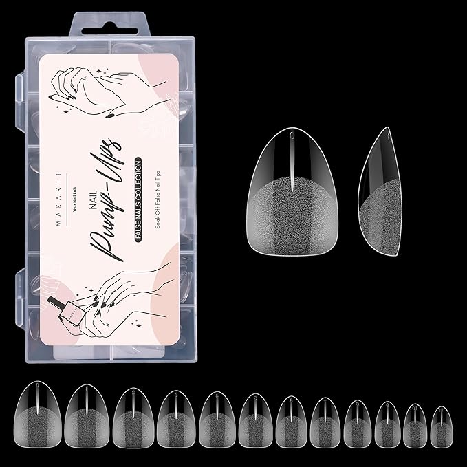 Makartt Almond Nail Tips: Extra Short Full Cover Pre-shape Fake Nails Half Matte Soft Clear Gel Nail Tips Acrylic False Nails, 12 Sizes French Press on Nail Extension Salon Home DIY 120pcs