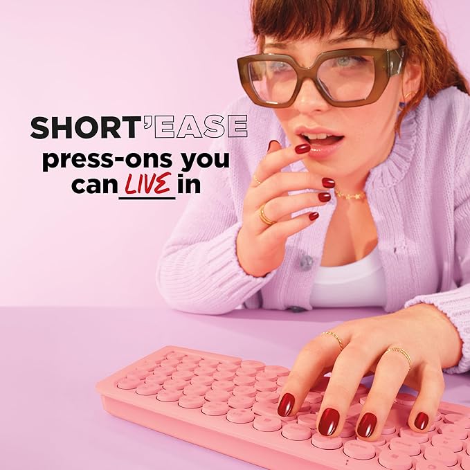 Sally Hansen Salon Effects Perfect Press-On Short'Ease Nails | Square Shape | Easy to Apply, Non-Damaging, Natural Look Vitamin E & B5 | 30 Nails, Nail Glue, Adhesive Tabs, File| Petite Pearlflection