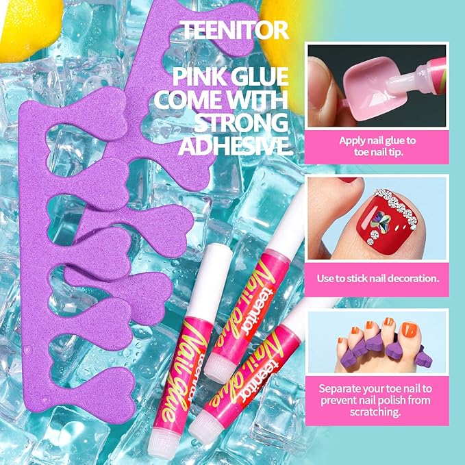 Teenitor Press on Toenails for Women with Glue, 120cps Sakura Pink Toe Nail Press ons Fake Toe Nails Tips, Toe Press on Nails Short Square Toenail Press Ons, Acrylic Toe Nail Kit