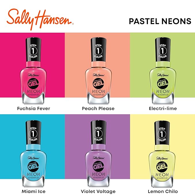 Sally Hansen Miracle Gel Salon Quality Nail Polish | Gel-Like Formula, Two-Step System, No UV Light Needed, Long Lasting | Opaque, Neon | 50 Fuchsia Fever | Bright Pink Nail Color