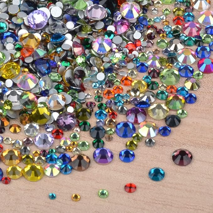 10000 Pieces Rhinestones 6 Sizes Round Crystal Glass Flat Back Rhinestones with 1Tweezers and 1Picking Pen for Nail Art Crafts Clothes Bags DIY (Mixed Color)