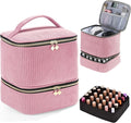 Corduroy Nail Polish Organizer and Nail Lamp Case, Nail Kit Organizer Holds 30 Bottles (15ml - 0.5 fl.oz) and a Nail Lamp, Nail Polish Carrying Case with Manicure Tools Storage Sections (Pink)