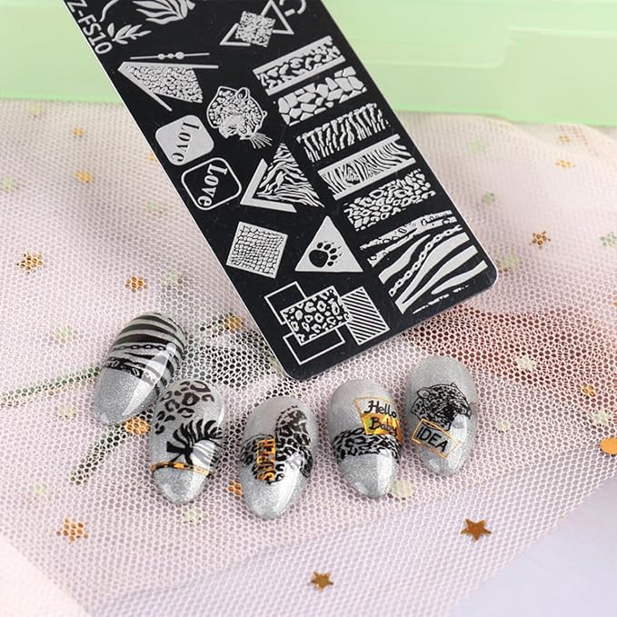 JERCLITY 8pcs Nail Stamping Plates Nail Stamping Kit Rose Fruit Animal Snake Image Plates Nail Art Design Template Print Nail Stamper Kit for Women