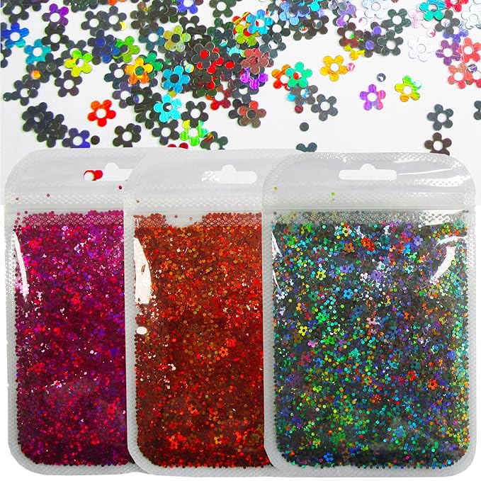 LoveOurHome 8 Colors Flower Chunky Glitter Flakes Holographic Floral Blossom Shaped Confetti Sequins Nail Sticker Accesories for Resin Crafts Acrylic Nails Makeup