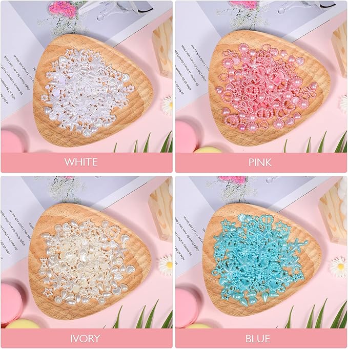 Beaupretty 4 Bags Pearls Heart Nail Charms Mixed Style 3D Nail Art Charms Assorted Heart Star Bowknot Round for Nail Art DIY Crafts Accessories
