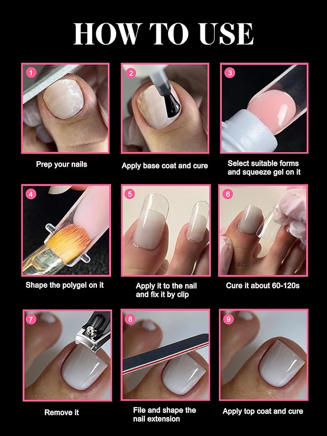 300 Pcs 15 Sizes Polygel Toenail Forms for Extention Full Cover Toes Dual Forms for Polygel Acrylic Poly Gel Nail Forms Reusable Toe Nail Tips Mold