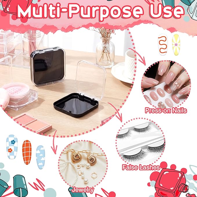 48 Pcs Press on Nail Boxes with 180 Pcs Adhesive Double Sided Tape Acrylic Press on Nail Packaging Cases Black Transparent Storage Case Organizer for Display Art Salon Supplies