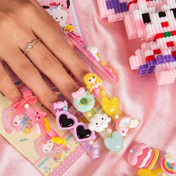 LOVFUL Press on Nails Candy Junk | Handmade with Full Covered Crystals | Reusable Fake Nails | Square XL 2.68in | H55-S