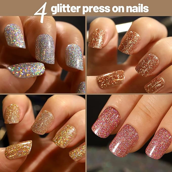 Teenitor Short Press on Nails,288Pcs Matte Acrylic Short Square Fake Nails Full Cover, Glitter Press On False Nails Glue on Nails