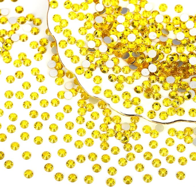 10000PCS Lemon Yellow Rhinestones Bulk, Flat Back Crystal Glass Stone Round Gems,SS16, 3.8-4.0mm
