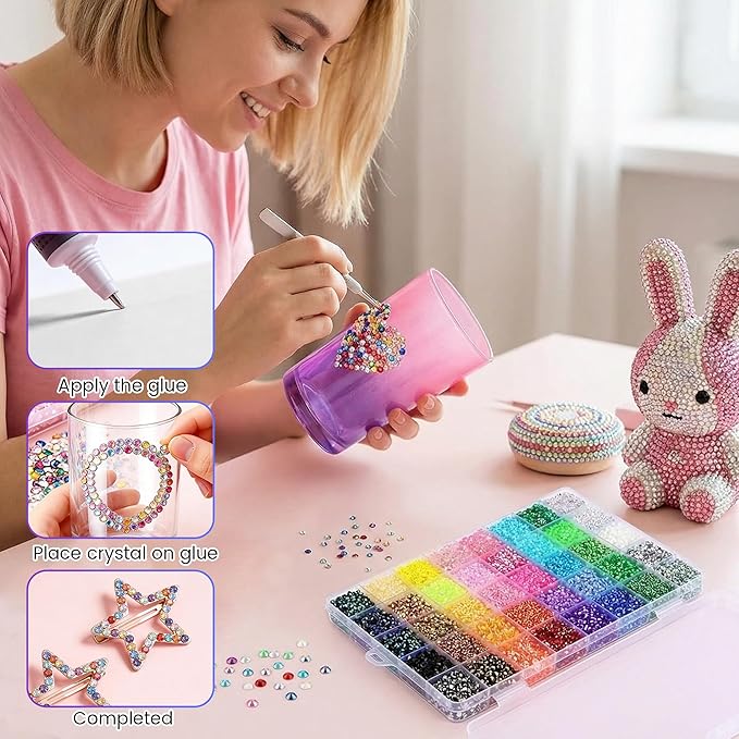 Bedazzler Kit with Rhinestones, 2026 New Resin Jelly Rhinestones for Bedazzling, Multicolor 3mm Flatback Gems for Nail Diamond Art Crafting Book Makeup (32000)