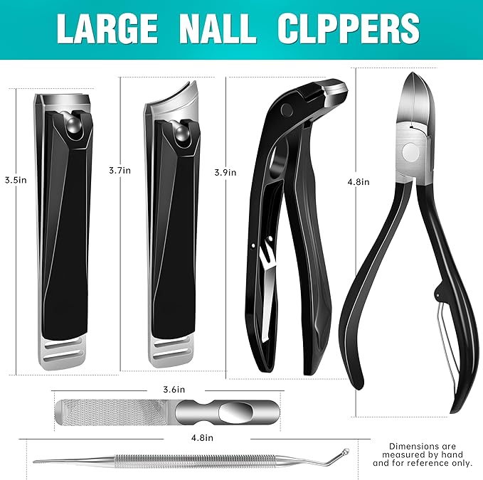 Heavy Duty Nail Clippers for Seniors, 6-in-1 Wide Jaw Toenail Clippers Set for Thick Nails, Fingernail Cutter for Men & Women, Easy Nail Care for Elderly
