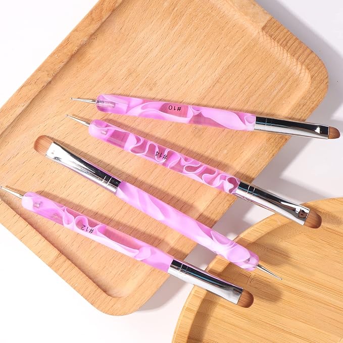 French Manicure Brush - Two Way Nail Art Brush with Dotting Tool for Cuticle Clean Up & Nail Art Design - Professional Salon Quality, Dotting Pen (16#, Purple)