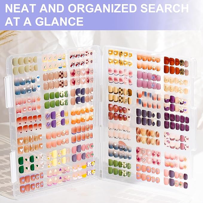 Large Clear Press on Nails Storage BoxNails Storage Box Nail Storage Case with 2 Style Adhesive Double Sided Tape and Nail Display Sticks for Nail Display Organizer Nail Salon Supplies
