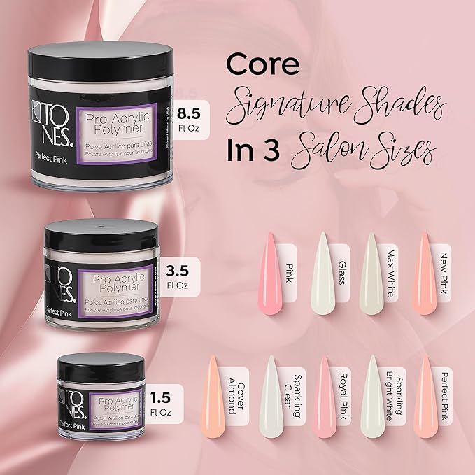 Tones Ultra Acrylic Powder | Perfect Pink | 8.5 Oz | Durable Retention | Silky Consistency | Crystal Clarity & Effortless Nail Sculpting Formula