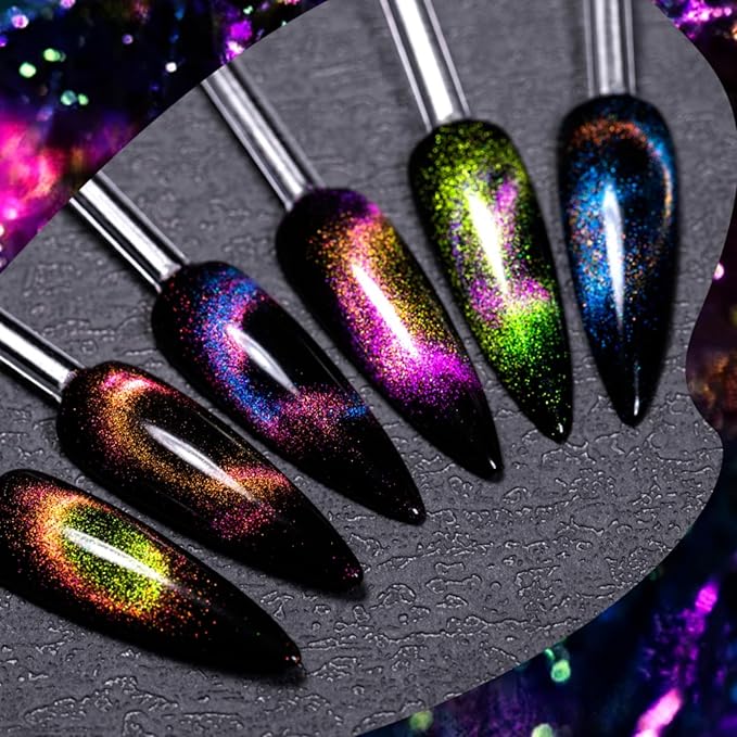Rainbow Magnetic Gel Nail Polish - Super Bright Cat Eye Nail Art Dopamine Series 7 Color Set with Pure Black Gel and Magnet, Fashion Salon Cat Eye Art Design, Shiny Glossy Brilliant Women's Nail Tool