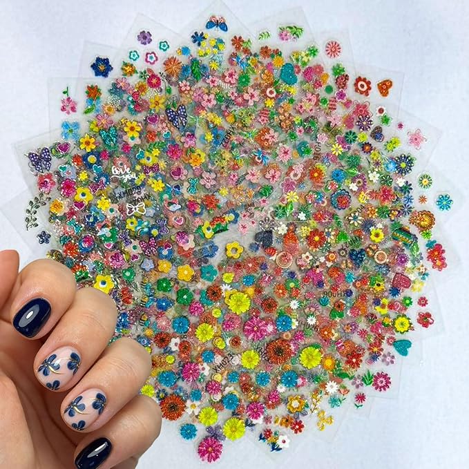 30 Sheets Spring Nail Art Stickers Multicolor Flower Nail Decals 3D Self-Adhesive Nails Design Cute Daisy Nail Stickers Floral Manicure Decorations Supplies for Women Girls
