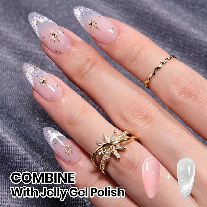 Beetles Cat Eye Gel Top Coat，2 in 1 Top Coat Gel Nail Polish & Cat Eye Magnetic Effect No Wipe - Shine Finish and Long Lasting, Soak Off LED Nail Lamp Nail Art Design Manicure Diy at Home