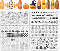 Whaline Fall Halloween Nail Art Stamping Plate Kit Hello Fall Pumpkin Ghost Witch hat Plaid Design Nail Art Set for Autumn Thanksgiving Halloween DIY Print Manicure Salon, Set of 6