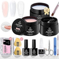 Beetles Hard Gel for Nails Kit Classic Neutral 3 Colors 9 in 1 Nail Extension Sculpting High Hardness for Salon Professionals Nude & Clear Builder Nail Gel UV & LED Cured