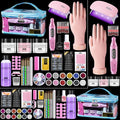 Nail Kit for Beginners with Everything: Practice Hand Acrylic Nail Set Professional Powder Drill Liquid Starter Kits with U V Lamp in Cosmetic Gift Bag for Women Salon Home (Blue)
