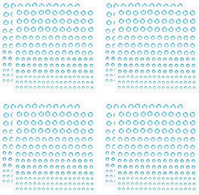 PATIKIL 1320 Pcs Acrylic Gem Sticker, 4 Size 3/4/5/6mm Self Adhesive Rhinestones Face Gem Stones Bling Jewelry for Nail Art Craft Clothes DIY Makeup Decoration Party, Sky Blue