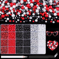 14000Pcs Flatback Pearls and Rhinestones for Crafting, Red White Black Mixed Size 3-8mm Resin Rhinestones and Half Pearls for Bedazzling, Nail Art with Tweezers and Pickup Pencil