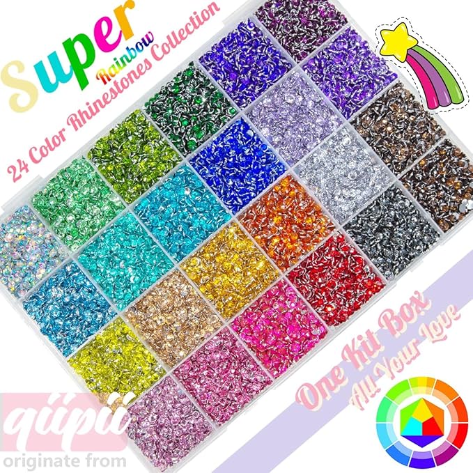 20000PCS 24 Color Resin Rhinestones w B7000 Jewelry Glue for Bedazzling Crafting 3mm 4mm Flatback Crystal Stones Rainbow Colorful Gems Diamonds Crystals for Nails Face Makeup Tumblers Crafts