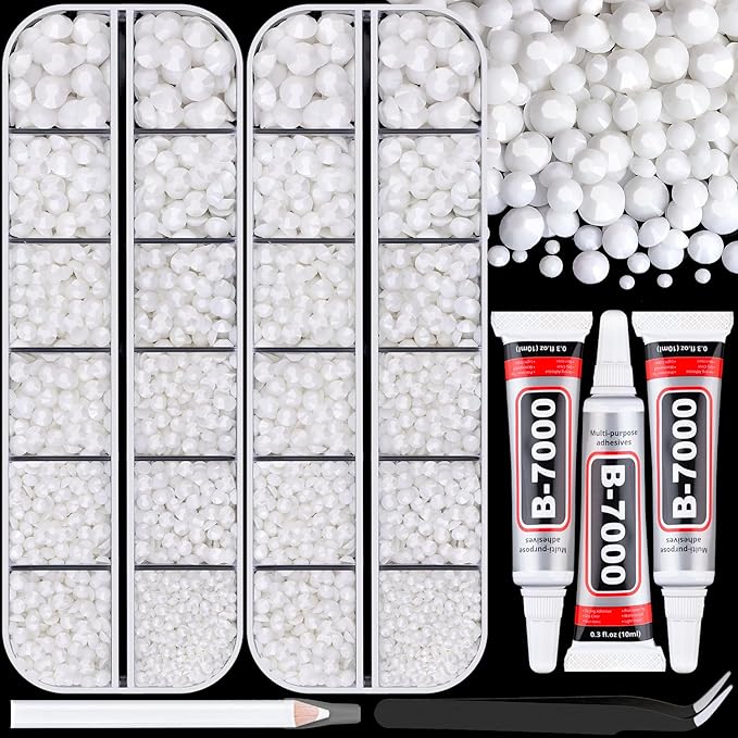 12000Pcs Resin Rhinestones for Bedazzling with 3Pcs B7000 Jewelry Glue, 2 Boxes White Flatback Rhinestones for Crafting Crafts DIY, Crystals Gems for Clothing Shoes Tumblers Nail Art Makeup
