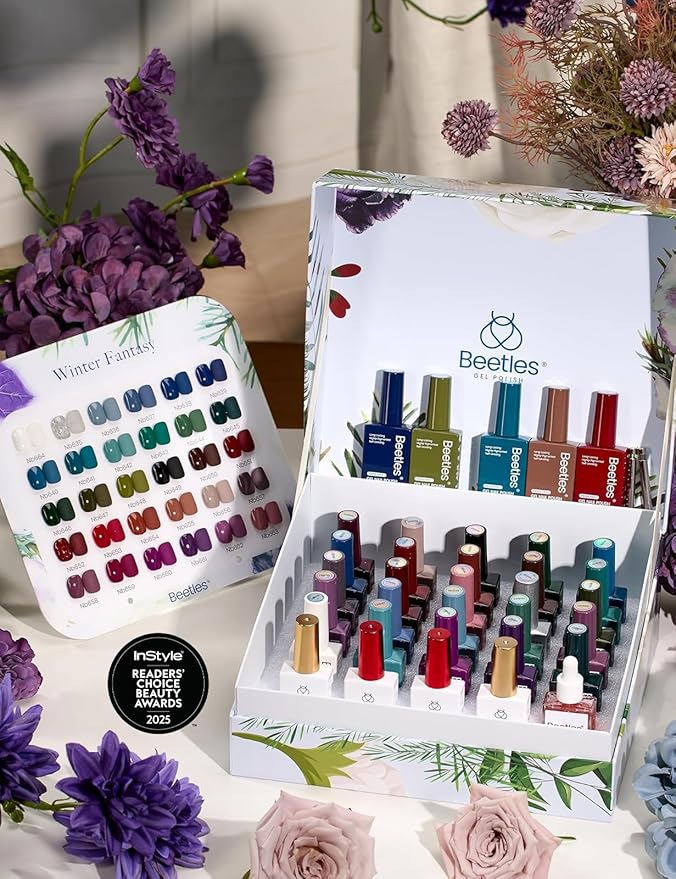 Beetles Spring Gel Polish Set - Spring Fantasy Collection, 35PCS HEMA-Free 10ml Soak Off UV LED Gel Nail Kit, Berry Red Caramel Colors with Base Top Coat & Cuticle Oil Valentines Gift