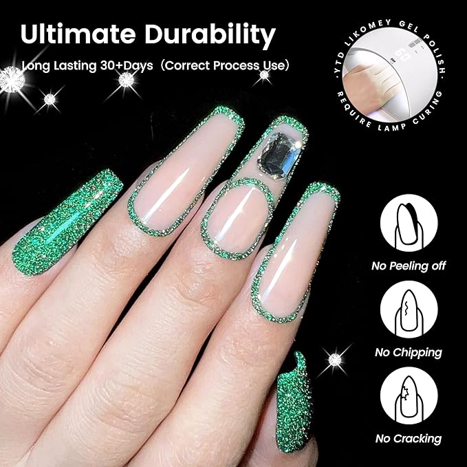 YTD Likomey Gel Nail Polish,Reflective Glitter 15ml Green Flash Diamond Shimmer Gel,Sparkly ShinB0CG69PNJ8y Salon Home Fall Winter Manicure UV Color Varnish,SZ002
