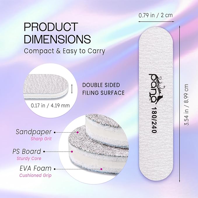 25pcs - PANA Mini Double-Sided Emery Nail File for Manicure, Pedicure, Natural, and Acrylic Nails - Zebra (Grit 180/240)