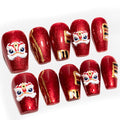 Sun&Beam Nails Handmade Short Coffin Ballerina Red False Nail Tips with Cute 3D Lion Popular Charm Design Press On Nails 10 Pcs (#016 XS)