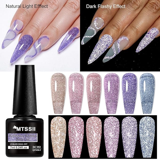 MTSSII Reflective Glitter Gel Polish Set, 12 Colors Gel Nail Polish Set Nails Gel Blue Hot Pink Purple Soak Off Uv Led Gel Nail Polish Kit Nail Gift for Her
