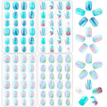 JANYUN 96 Pcs Kids False Nail Press on Nails Full Cover Short False Nails Children Nail Tips Lovely Gift for Kids Little Girls Nail Art Decoration (Blue Theme)