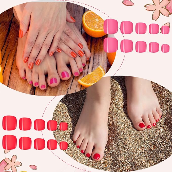 Maitys 720 Pieces Fake Press on Toe Nails Short False Toe Nails Square Solid Color Full Cover Matte Finish for Women(Bright Color)