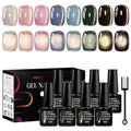 MEET ACROSS 8PCS/SET Light Golden Magnetic Gel Nail Polish Kit, Semi-Permanent Soak Off LED, Super Bright Cat Eye Series Nail Art Gift for Women