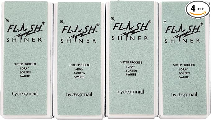 Flash Shiner® Block – 3-Way Nail Buffer – Pack of 4 – Professional Nail Buffer for Natural Shine – Smooths, Conditions & Polishes – Manicure Tool for Home or Salon Use