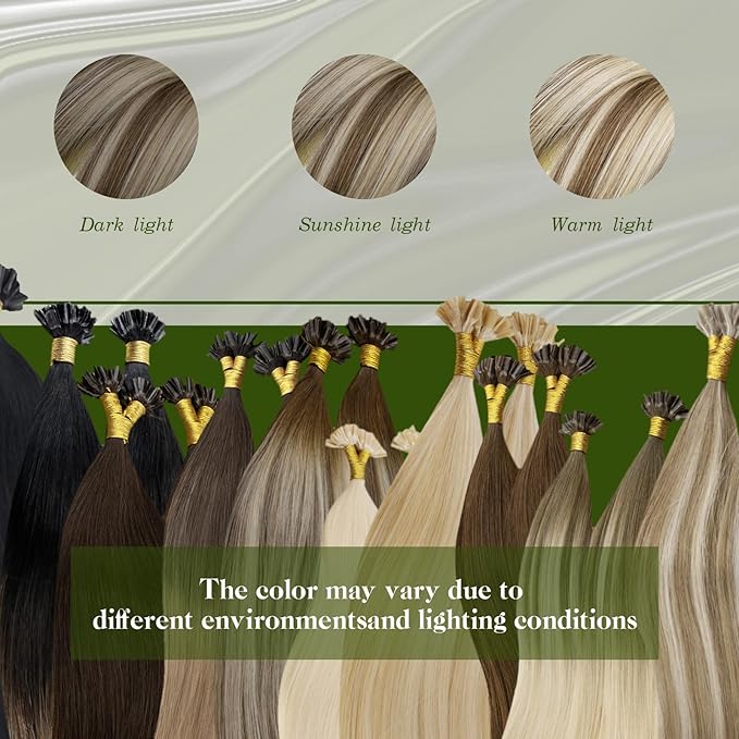 RUNATURE U Tip Hair Extensions Human Hair, Balayage Real Keratin Tip Extensions for Short Hair, Silky Remy Natural Hair, Hot Fusion Heat Resistant, 12 Inch 40g 50strands #3/8/22 Brown to Blonde