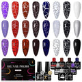 MTSSII 12pc Crackle Gel Nail Polish Set - 7 Colors: Red, Purple, Orange, Pink, Green, Blue + White, Silver, Black - Quick Dry Nail Art Kit - Fall Gift for Women