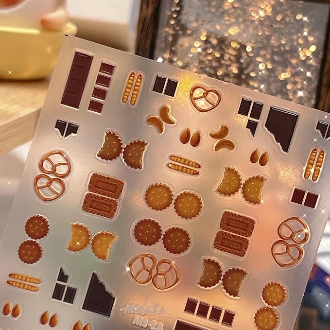 Dedyel Food Nail Art Stickers 3D Cake Dessert Donut Ice Cream Cookies Fruit Bread Self-Adhesive Nail Stickers for Women Girls Kids