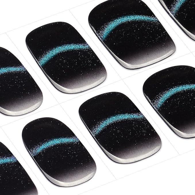 DANNI & TONI Gel Nail Strip Black Cat Eye Semi Cured Nail Stickers (Onyx Glimmer) UV Gel Nail Wraps 28 Stickers