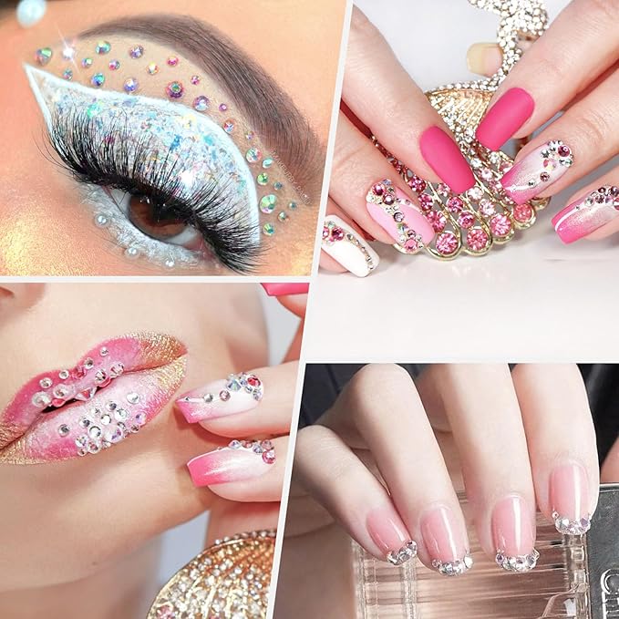 19200Pcs Pink Rhinestones for Bedazzling, 3mm -6mm Flatback Rhinestones for Diamond Art, Bedazzling Kit with 3Pcs 15ml B7000 Jewelry Glue for Nail Art Crafting Book Makeup