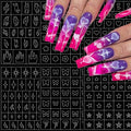 6 Sheets Heart Flower Nail Guides 3D Flame Heart Butterfly Star Nail Art Stickers Airbrush Nail Stencils Stickers Supplies Hollow Guides Nail Decals for Women Acrylic Nails Decoration Stencil Tools